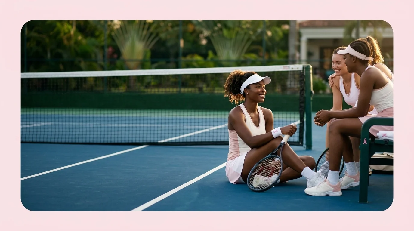 Women tennis players sharing a moment together on court